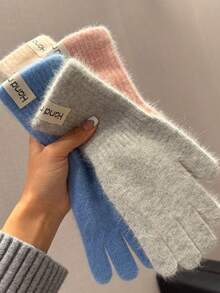 1 par de guantes de punto cálidos y con pantalla táctil para mujer, de unicolor, gruesos, sin dedos, de estilo largo, adecuados para otoño/invierno - Multicolor - Ver 6