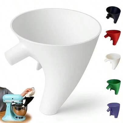 1 pieza Tolva de harina para batidora Kitchen Aid con boquilla direccionadora de flujo y diseño de prevención de desbordamiento, mango ergonómico y base estable, compatible con Artisan KSM150 y batidora vertical de 5 cuartos de galón