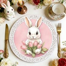 1 Set Of Complete Easter Bunny, Easter Eggs, Tulips, Basket And Lace Round Placemats, Suitable For Spring, Summer, Autumn And Winter, Multi-Color Pattern Design, Made Of 100% Polyester, Size: 15*15 Inches, Machine Washable, Polyester Material, Heat-Resistant And Stain-Resistant - Multicolor - View 11
