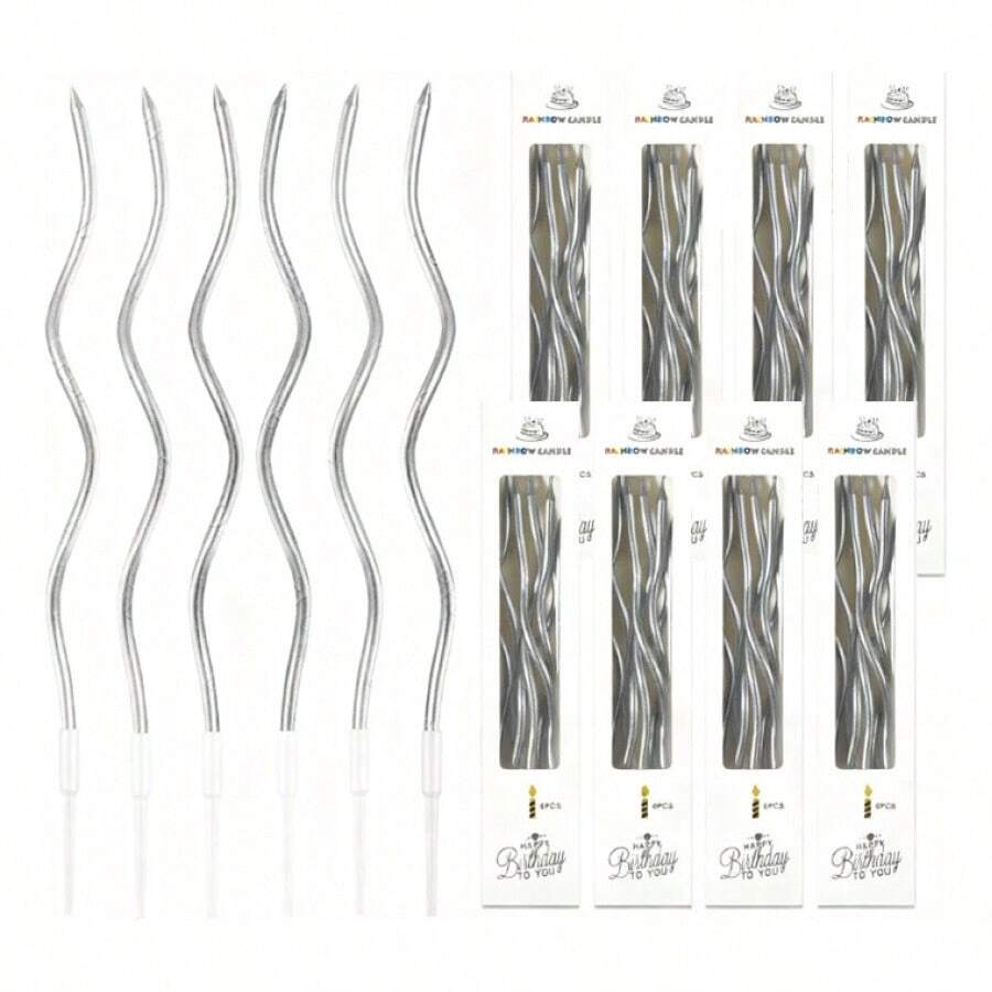 Tendencia48 Velas Plateadas Curvas Pastelera Pastel Feliz CumpleañosCalidad premium - 1 - Ver 1
