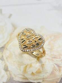 Nhẫn hình trái tim bất đối xứng thời trang nữ, quà tặng trang sức hàng ngày, tiệc tùng, Giáng sinh, Lễ tạ ơn - Vàng - Xem 9