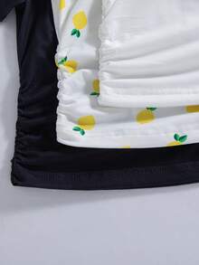 3pcs/Set Girls Casual Fruit & Letter Print Decorative Waist Short Sleeve T-Shirts, Spring/Summer - Multicolor - View 8
