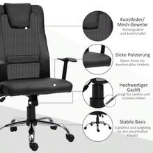 Vinsetto Ergonomic Office Chair, Height Adjustable With Tilt Function And Armrests, Supporting Up To 120 Kg, Black Color For Optimal Working Comfort. - 黑色 - 查看 6