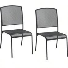 Interion Outdoor Café Armless Stacking Chair Steel Mesh Black 2 Pack - As Pic - View 5