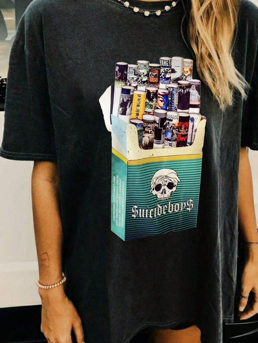 Uicideboy Cigarette Box Print T-Shirt-1 (2) - Black - View 1