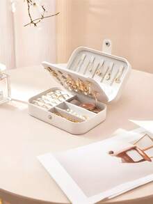 1PC Large And Medium Portable Buckle Jewelry Box, Used For Storing Rings, Necklaces, And Earrings, Buckle Portable Jewelry Box, Ring Box, Bracelet Necklace Box, Earring Box, Jewelry PU Leather Storage Box, Jewelry Storage Box, Large Capacity Double-Layer Earrings