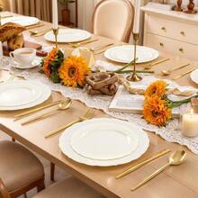 100 Pieces Ivory Plastic Plates For Party - Ivory Disposable Plastic Plates - Heavy Duty Disposable Platos Including 50 Dinner 10 '' 50 Dert 7.5 '' For Christmas - Ivory - 查看 6