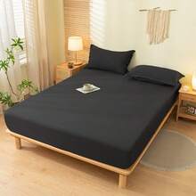 1 buah Sprei Fitted Warna Polos, Pelindung Kasur, Penutup Kasur untuk Tempat Tidur, Lembut dan Bernapas, Untuk Semua Ukuran Tempat Tidur - Twin, Full, King, Queen Size. Sprei dengan Kantong Dalam Hingga 11,8 Inci. Tekstil Rumah Tangga Bebas Kerut, Lebih Baik untuk Tidur, Dapat Dicuci dengan Mesin. Ukuran King, Queen, Full, Twin. - Hitam Obsidian - View 4