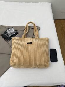 女士大容量手提包，新款简约通勤单肩托特包 - 卡其色 - 查看 4