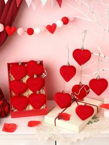 12个植绒心形圣诞球，植绒心形爱心装饰，心形装饰品，情人节装饰，新年装饰，家居节日派对装饰，情人节家居悬挂装饰，情人节装饰品，节日婚礼，情人节礼物（红色、粉色、白色） - 彩色 - 查看 10