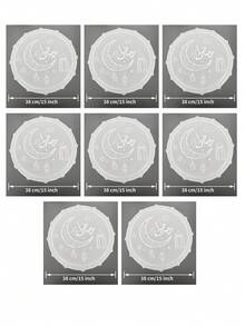 1pc/4pcs/6pcs/8pcs 15-Inch Ramadan Round Placemats, Gold/Silver PVC Non-Slip Waterproof Heat-Resistant Coasters, Washable, Suitable For Ramadan, Parties, Home Kitchen Decor