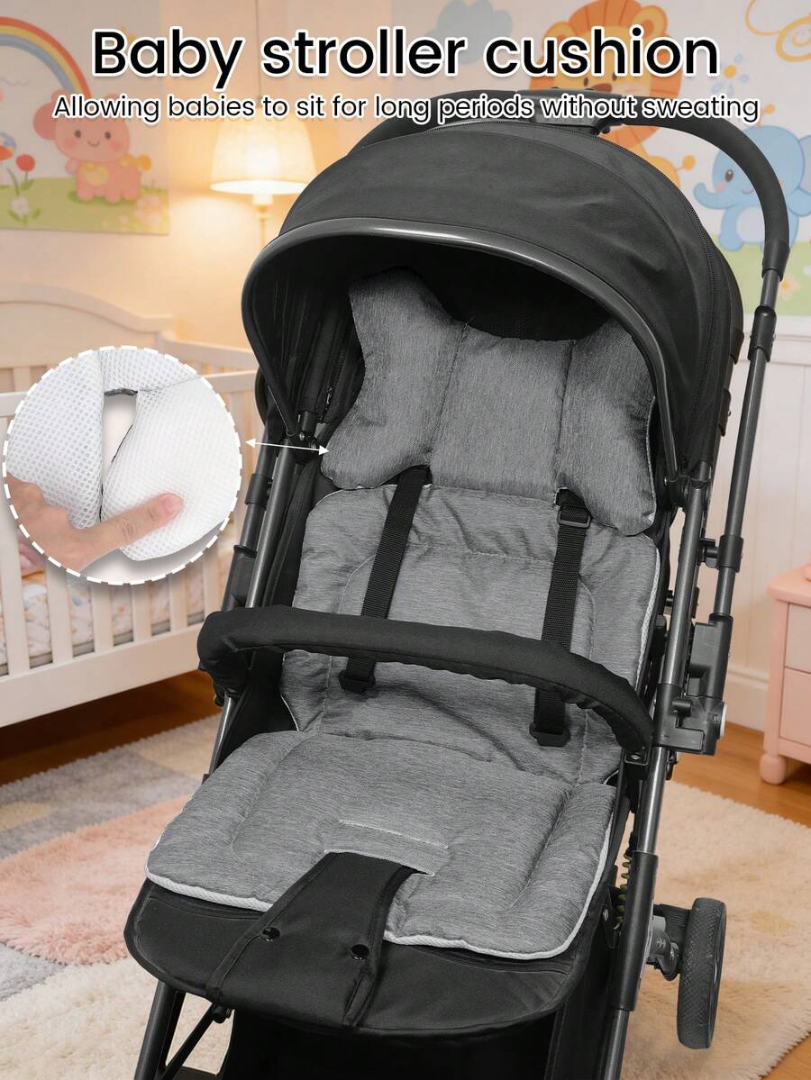 1件装婴儿推车透气座垫，亲肤新生儿汽车安全座椅垫，适用于推车/汽车安全座椅，柔软防汗可水洗，大尺寸脊椎保护垫，妈妈和宝宝出行舒适必备 - 灰色 - 查看 1