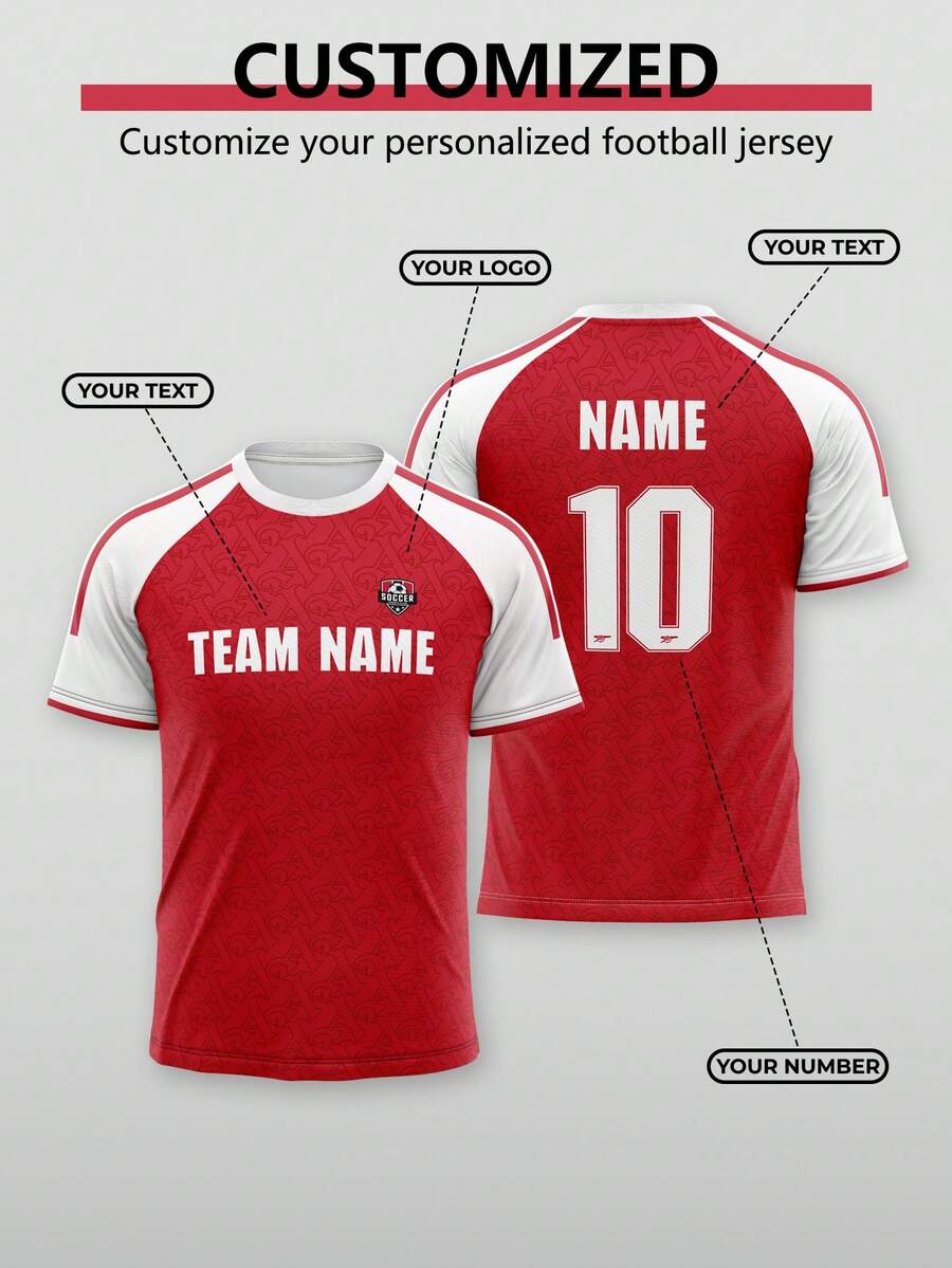 Men Customized Letter Graphic Raglan Sleeve Athletic Sports Tee - Red - View 1