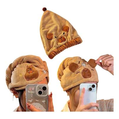 Tendencia3pc Capybara Turbantes De Secado Rápido Gorros Para El Pelo Marrón CarpinchoCalidad premium