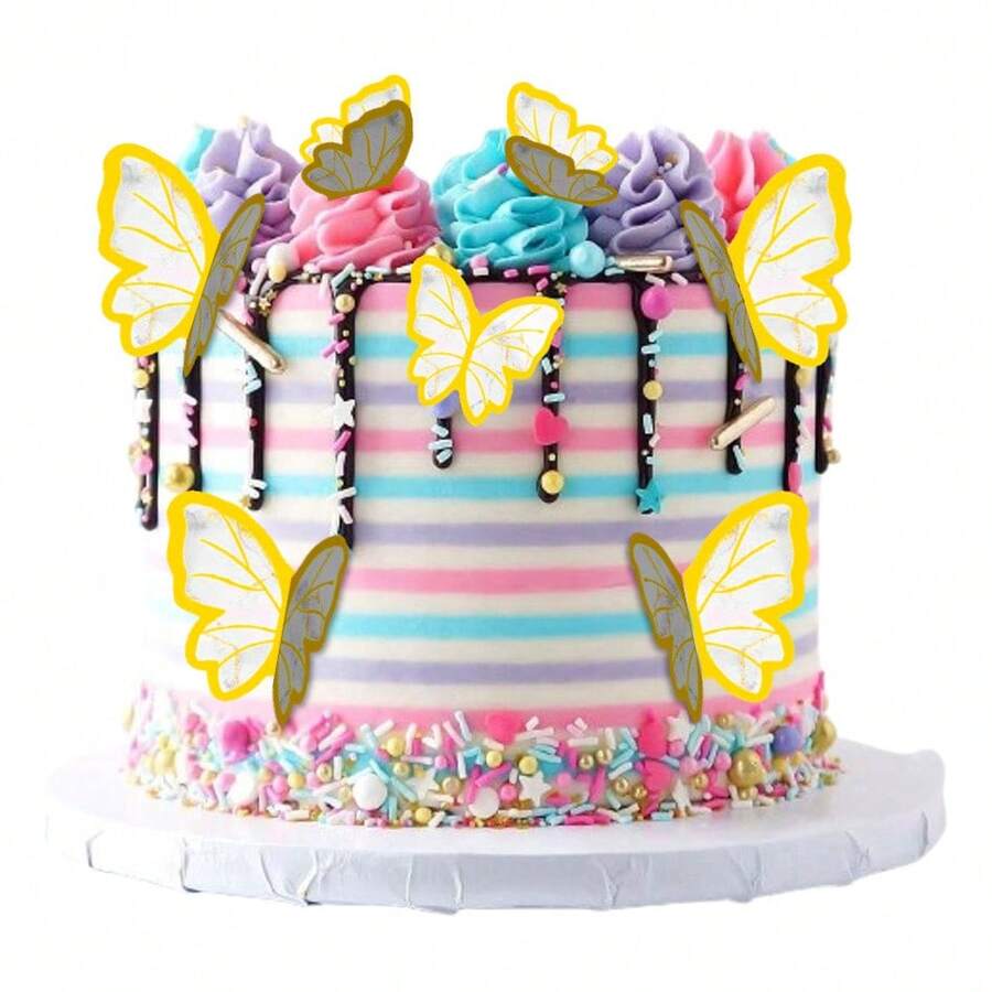 Tendencia23pzs Mariposas De Oblea Decorativas 3d + Letrero BlancoCalidad premium - Lila - Ver 1