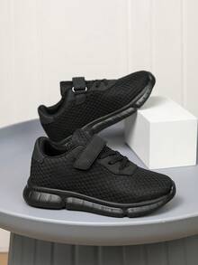 1 Pair New Kids Hook & Loop Sports Shoes, Breathable Mesh Upper, Non-Stuffy, Black, Soft Sole, Comfortable, Durable, Versatile Casual Sneakers For Boys And Girls, Ultra Lightweight, Soft Sole, Shock Absorbing - Black - View 7