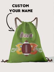 1pc Customized Name Cartoon Football Pattern Drawstring Backpack, Can Be Customized According To Your Unique Design, Perfect For Children, Print Your Own Name Or Print Sister And Classmate's Name As A Gift To Give To Others - Multicolor - View 2