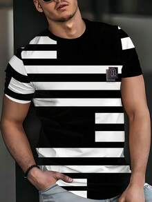 Men's Fashionable 3D Print T-Shirt, Regular Fit Short Sleeve Crew Neck, Breathable Summer Casual Wear, Machine Washable Top, Soft Fabric, Street Style Design, Suitable For Young People - White - View 5