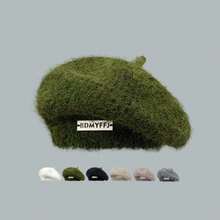 1顶女士马海毛针织贝雷帽，新款冬季设计，日式风格，百搭，大号头围，灰色针织艺术家帽 - 彩色 - 查看 11