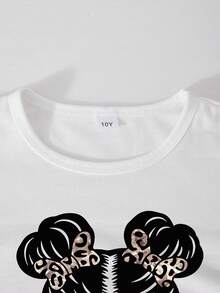 两件套女童迷彩裤和卡通印花长袖上衣套装 - 白色 - 查看 4