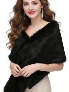 1pc Black & White Women's Fur Shawl, Suitable For Coats, Furs, Long Formal Dresses, Gowns, Daily Outerwear, Skirts - One Size - View 2