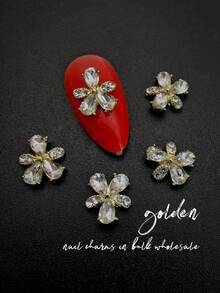 10pcs Luxury Sparkling Gold & Silver Flower Alloy Rhinestone Nail Art Decorations, 3D Vivid 5-Petal Crystal Glass Nail Jewelry DIY Accessories For Girls And Women Nails Nail Supplies - Multicolor - View 7