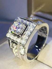 1pc Elegant Cubic Zirconia Ring, Women's Wedding Engagement Party Jewelry Gift - Silver - View 11
