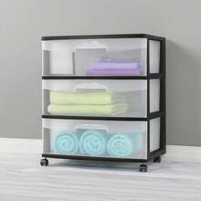 Wide 3 Drawer Cart, Clear Plastic Storage Drawers, Wheels Included, Black - 黑色 - 查看 2