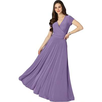 Vestido Largo de Manga Corta Elegante Fluido Formal de Fiesta Cocktail