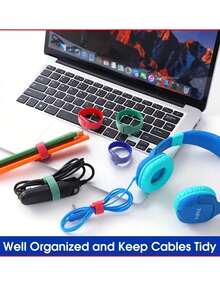 100条装魔术贴扎带，数据线、耳机线及其他线缆收纳整理带，防滑植物绑带，植物扎带，耐用尼龙自粘绑带，办公用品收纳整理带，电脑线缆及路由器线缆整理带，防滑植物绑带，植物扎带，魔术贴扎带，节日花环绑带，带魔术贴扣的可调节花园绑带 - 彩色 - 查看 5