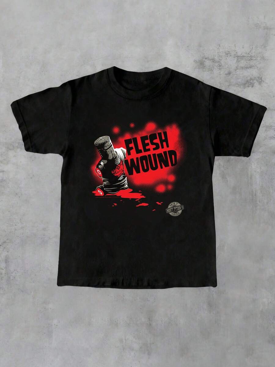 Mon,Ty Pyt,Hon Flesh Wound Black T-Shirt    Summer Top For Adults With A Relaxed Fit Casual Short Sleeve 100% Cotton Stretch Fabric 200g  Shirt All Season Wear - Black - View 1