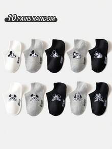 Disney 1/5/10 Pairs Girls/Kids/Boys Spring/Summer Ankle Socks, Adorable Cartoon Mickey/Minnie Mouse Pattern Decor, Fashionable Casual Breathable Moisture-Wicking Solid Color Invisible Socks, Cute & Versatile For Leisure, Sports, School, Holidays, Random Color & Style - Multicolor - View 14