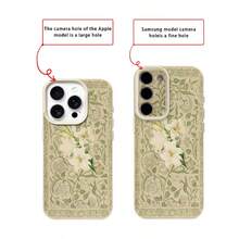 1pc TPU Soft Green & White Lily Rose Pattern Phone Case Compatible With IPhone 17 Pro Max/17/16 Pro Max/15/13/12/11, S20 FE/A15/S24/A55, Redmi Note 11/12/13 Pro, Full Body Shockproof Protective Cover - White - View 7