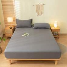 1pc Solid Color Fitted Sheet, Mattress Protector, Mattress Cover For Bed, Soft And Breathable, For All Size Bed -Twin, Full, King, Queen Size Sheet Deep Pocket Up To 11.8 Inch Home Textile Wrinkle-Free Better For Sleep, Machine Washable King Queen Full Twin Size - Black and Gray - View 2
