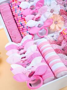 191件/套粉色闪光蝴蝶发饰套装，包含蝴蝶结、蝴蝶、花朵元素，可爱甜美，适合女孩和女士，可用于日常、派对、春季郊游、旅行、上学、情人节礼物、2026新年礼物、头部饰品、情人节饰品 - 彩色 - 查看 5