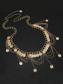 SHEEGIOR 1件多层流苏波浪链硬币吊坠腰链，适合女性作为肚皮舞装饰或身体链配饰 - 舞蹈腰鍊 - 查看 2