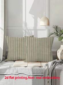1pc Simple Green Striped Pattern Printed Throw Pillow Cover - Decorative Cushion Cover With Zipper, Machine Washable, Suitable For Indoor/Outdoor Decor, Living Room, Bedroom, Party, Sofa Pillow, Available In Multiple Sizes, Single-Sided Printing - Green - View 10