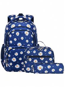 3pcs/Set Cute Daisy Print Backpack Set, Large Capacity Multi-Compartment Design, Zipper Closure, Suitable For Middle/High School Students, Girl, Back To School Gift - A - View 12