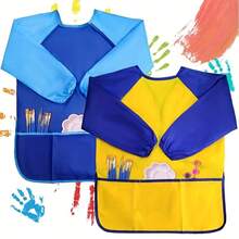 1pc Polyester Youngsters' Waterproof Art Apron - Blue With Paint Splatter Design, Easy-To-Wear Reverse Cover-Up For Painting & Mealtime