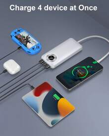 Sạc dự phòng 10000mAh sạc nhanh, có dây cáp tích hợp, 5V/3A, tốc độ sạc cao, 4 đầu ra, 2 đầu vào, màn hình LED, sạc dự phòng mỏng nhẹ cho iPhone 15/14/13, Galaxy S23/22, máy tính bảng, v.v., quà tặng ngày Valentine. - trắng - Xem 4