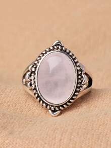 1pc Fashionable Oval Pink Faux Gemstone Ring, Solid Color Couple Ring - Baby Pink - View 6