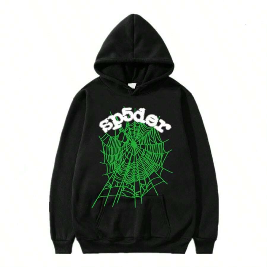 Spider Hoodies For Men Women Oversized 555  Hoodie Couple Outfit Sports Top Halloween Couples Top Street Harajuku Hoodie  Spring/Fall    Regular Fit    Pocket  Rib-Knit  Drawstring    Halloween - 黑色 - 查看 1
