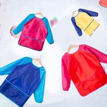 1pc Polyester Youngsters' Waterproof Art Apron - Blue With Paint Splatter Design, Easy-To-Wear Reverse Cover-Up For Painting & Mealtime