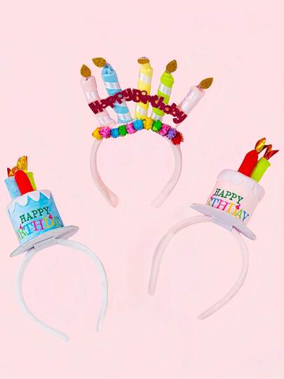 3 piezas/2 piezas/1 pieza Diadema decorada con vela de FELIZ CUMPLEAÑOS y pompones, accesorios para el cabello de fiesta de cumpleaños lindos, adecuado para cumpleaños y regalos de fiesta