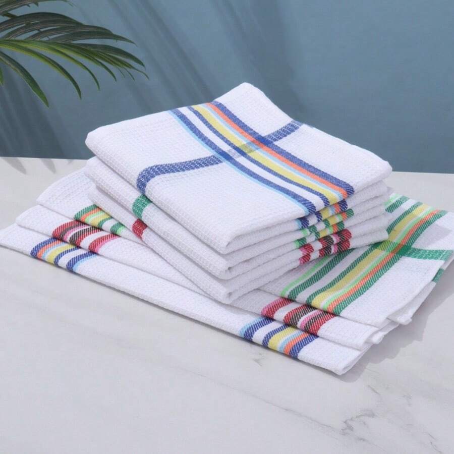 1/3/6 Paquete de Toallas de Cocina Grandes Suaves y Absorbentes - Paños de Cocina de Poliéster a Rayas Modernas para Secar Platos y Limpiar Superficies, Rayas Multicolor, Lavables a Máquina, Accesorios de Cocina Vibrantes. Paños de Cocina, Trapos Absorbentes Suaves con Patrón a Cuadros Multicolor, para Secar Platos, Limpiar Superficies y Uso Doméstico. Accesorios de Cocina Vibrantes, Paños Absorbentes para Platos. - Multicolor - Ver 1