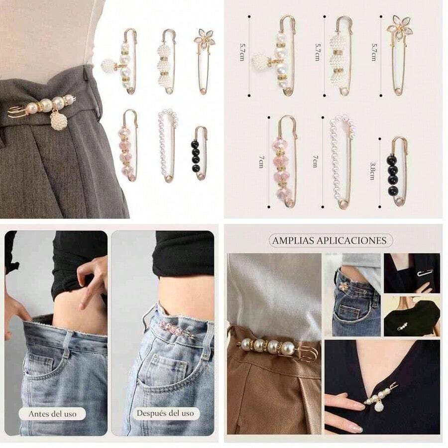 Leoon s para Ropa  para Pines Broches para Ropa Mujer Prendedores Alfiler Decorativo de Perla para Ropa, Broche de Ajustar Cintura, Fijar Suteres y Escotes (Oro 6 Piezas) - oro 6 piezas - Ver 1
