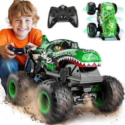 Carros de Control Remoto Monstruo Carro de Juguetes de Control Remoto para Niño Juguetes de Monster Truck con Luces y Música Carro Control Remoto de Dinosaurios para Niños
