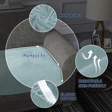 MAXIJIN Velvet Stretch Cushion Covers Couch Cushion Slipcovers Loveseat Sofa Cushion Covers For Individual Cushions With Elastic Bottom (2 Piece Loveseat Cushion Covers, Dusty Blue) - 塵藍 - 查看 6