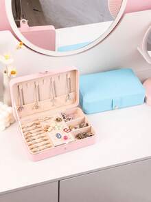 1PC Large And Medium Portable Buckle Jewelry Box, Used For Storing Rings, Necklaces, And Earrings, Buckle Portable Jewelry Box, Ring Box, Bracelet Necklace Box, Earring Box, Jewelry PU Leather Storage Box, Jewelry Storage Box, Large Capacity Double-Layer Earrings