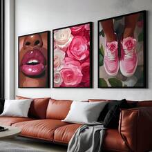 3PCS Poster, Sneaker Print Flower Art,Fashion Wall Art Decor Art,Pink Floral Decorations, A Gift For A Girl,Canvas Art Wall, Room Posters, Home Decoration, Room Decoration Items, Bedroom, Kitchen, Living Room, Corridor Decoration, Optional Frames - 3PCS - View 9